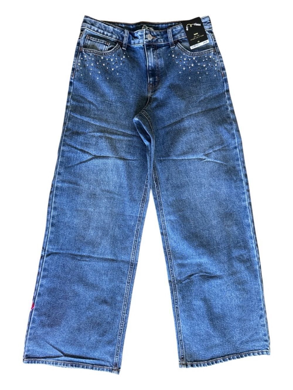 Art Class Girls Size 18 Women Petite 6 Wide Leg Jeans Rhinestone Embellished NWT